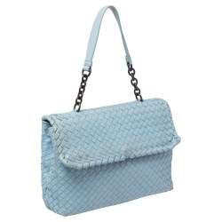 Bottega Veneta Light Blue Intrecciato Leather Medium Olimpia Shoulder Bag