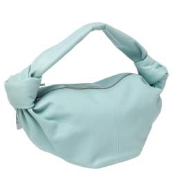 Pre Owned Bottega Veneta Celeste Blue Leather Double Knot Clutch
