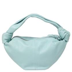 Pre Owned Bottega Veneta Celeste Blue Leather Double Knot Clutch