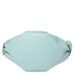 Pre Owned Bottega Veneta Celeste Blue Leather Double Knot Clutch