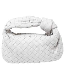 Pre Owned Bottega Veneta White Intrecciato Leather Mini BV Jodie Hobo