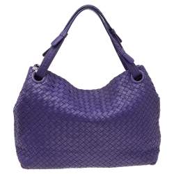 Pre Owned Bottega Veneta Purple Intrecciato Leather Medium Garda Tote