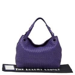 Pre Owned Bottega Veneta Purple Intrecciato Leather Medium Garda Tote