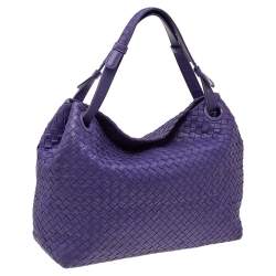 Pre Owned Bottega Veneta Purple Intrecciato Leather Medium Garda Tote