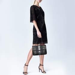 Pre Owned Bottega Veneta Black/Blue Intrecciato Leather And Python Trim Olimpia Bag