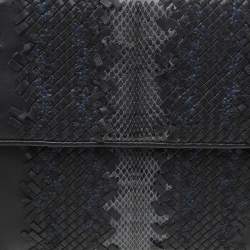 Pre Owned Bottega Veneta Black/Blue Intrecciato Leather And Python Trim Olimpia Bag