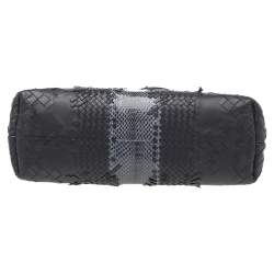 Pre Owned Bottega Veneta Black/Blue Intrecciato Leather And Python Trim Olimpia Bag