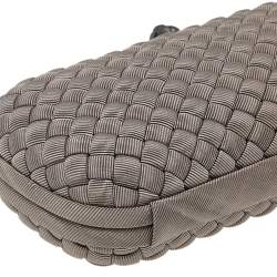 Pre Owned Bottega Veneta Dark Olive Intrecciato Fabric Trim Knot Clutch