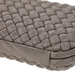 Pre Owned Bottega Veneta Dark Olive Intrecciato Fabric Trim Knot Clutch