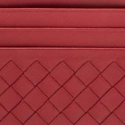 Pre Owned Bottega Veneta Red Intrecciato Leather Zip Card Holder