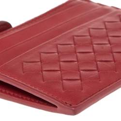 Pre Owned Bottega Veneta Red Intrecciato Leather Zip Card Holder