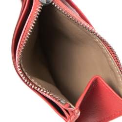 Pre Owned Bottega Veneta Red Intrecciato Leather Zip Card Holder