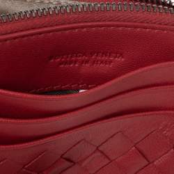 Pre Owned Bottega Veneta Red Intrecciato Leather Zip Card Holder