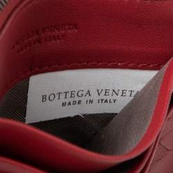 Pre Owned Bottega Veneta Red Intrecciato Leather Zip Card Holder