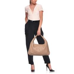 Pre Owned Bottega Veneta Beige Intrecciato Leather Medium Veneta Hobo