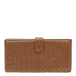 Pre Owned Bottega Veneta Brown Intrecciato Leather Wallet