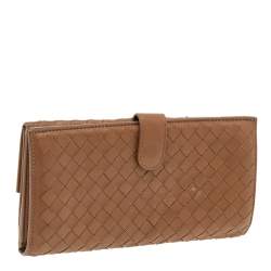 Pre Owned Bottega Veneta Brown Intrecciato Leather Wallet