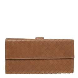 Pre Owned Bottega Veneta Brown Intrecciato Leather Wallet