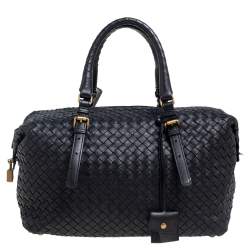 Pre Owned Bottega Veneta Black Intrecciato Leather Montaigne Satchel