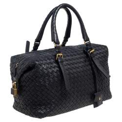 Pre Owned Bottega Veneta Black Intrecciato Leather Montaigne Satchel