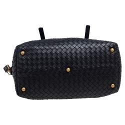 Pre Owned Bottega Veneta Black Intrecciato Leather Montaigne Satchel