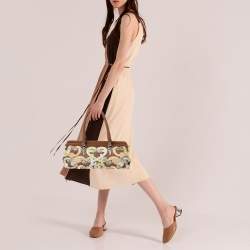 Pre Owned Bottega Veneta Brown Perforated Intrecciato Leather Embroidered Satchel