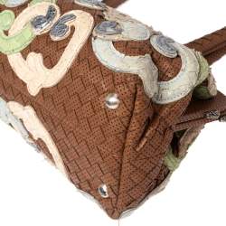 Pre Owned Bottega Veneta Brown Perforated Intrecciato Leather Embroidered Satchel