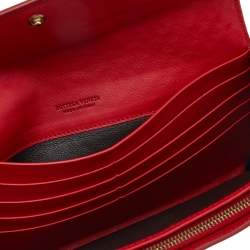 Pre Owned Bottega Veneta Red Intrecciato Leather Flap Continental Wallet