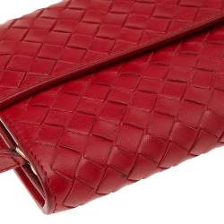 Pre Owned Bottega Veneta Red Intrecciato Leather Flap Continental Wallet