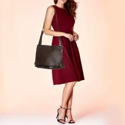 Bottega Veneta Brown Leather Intrecciato Messenger Bag