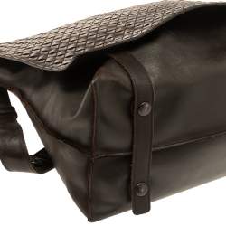 Bottega Veneta Brown Leather Intrecciato Messenger Bag