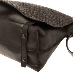 Bottega Veneta Brown Leather Intrecciato Messenger Bag