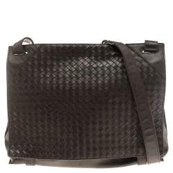 Bottega Veneta Brown Leather Intrecciato Messenger Bag