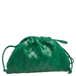 Pre Owned Bottega Veneta Green Intrecciato Leather  Mini The Pouch Shoulder Bag