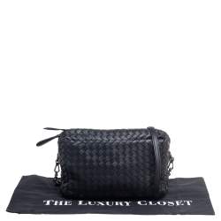 Pre Owned Bottega Veneta Black Intrecciato Leather Crossbody Bag