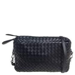 Pre Owned Bottega Veneta Black Intrecciato Leather Crossbody Bag