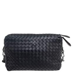 Pre Owned Bottega Veneta Black Intrecciato Leather Crossbody Bag