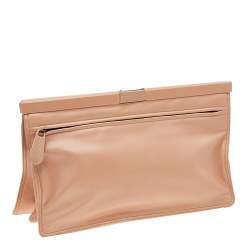 Pre Owned Bottega Veneta Beige Leather Oversized Clutch