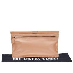 Pre Owned Bottega Veneta Beige Leather Oversized Clutch
