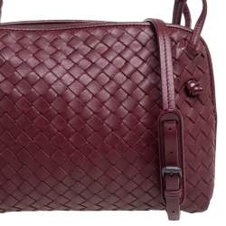 Pre Owned Bottega Veneta Burgundy Intrecciato Leather Nodini Crossbody Bag