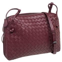 Pre Owned Bottega Veneta Burgundy Intrecciato Leather Nodini Crossbody Bag