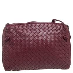 Pre Owned Bottega Veneta Burgundy Intrecciato Leather Nodini Crossbody Bag