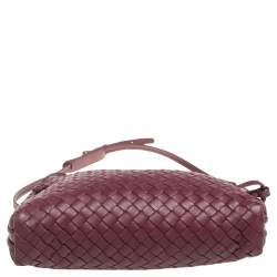 Pre Owned Bottega Veneta Burgundy Intrecciato Leather Nodini Crossbody Bag