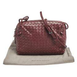 Pre Owned Bottega Veneta Burgundy Intrecciato Leather Nodini Crossbody Bag