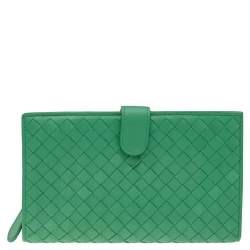 Bottega Veneta Green Intrecciato Leather Continental Wallet