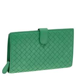 Bottega Veneta Green Intrecciato Leather Continental Wallet