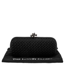 Pre Owned Bottega Veneta Black Intrecciato Fabric Stretch Knot Clutch