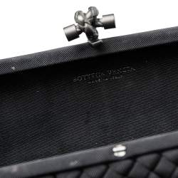 Pre Owned Bottega Veneta Black Intrecciato Fabric Stretch Knot Clutch