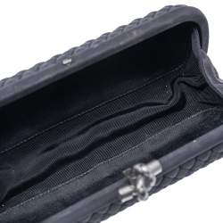 Pre Owned Bottega Veneta Black Intrecciato Fabric Stretch Knot Clutch