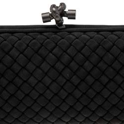 Pre Owned Bottega Veneta Black Intrecciato Fabric Stretch Knot Clutch